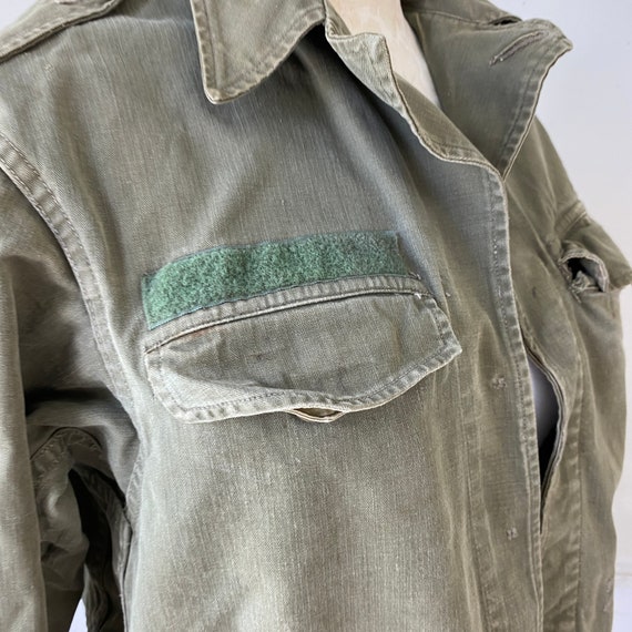 Vintage French Workwear Military Green Jacket Ear… - image 5