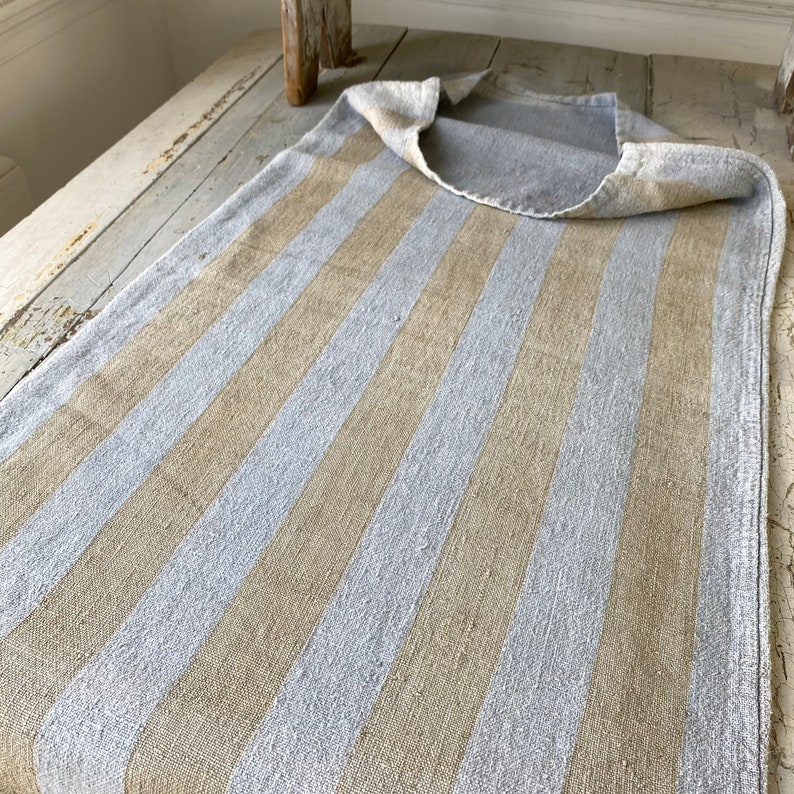 Blue Tan Stripe Sack Grainsack Upcycled Eco-friendly Farmhouse country cottage style The Textile Trunk image 4