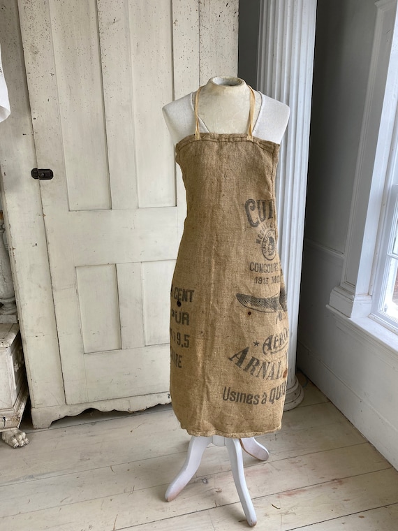 小物 30s-40s French Vintage Heavy Hemp Apron Vintage 1930s Apron French Faded Blue Cotton Denim Workwear