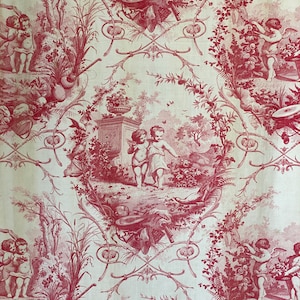 1900 antico francese cupido angeli rosso bianco toile tessuto materiale vecchio per progetti di cucito SPLENDIDO boho ecologico
