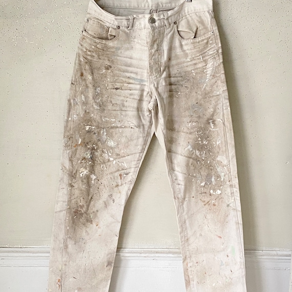 1960's 32 inch waist DISTRESSED WHITE cotton deni… - image 1