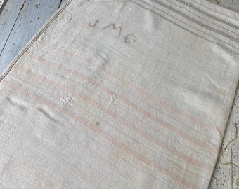Faded Stripe Vintage grain sack European grainsack textile linen fabric material antique farmhouse country distressed