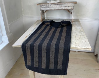 Black grain sack antique dyed striped linen fabric twill weave pillow covers upholstery rustic farmhouse decor beige stripes Textile Trunk