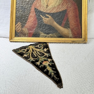 18th c French embroidered Stomacher textile 1700&#39;s embroidery black velvet handmade unique textile eco-friendly
