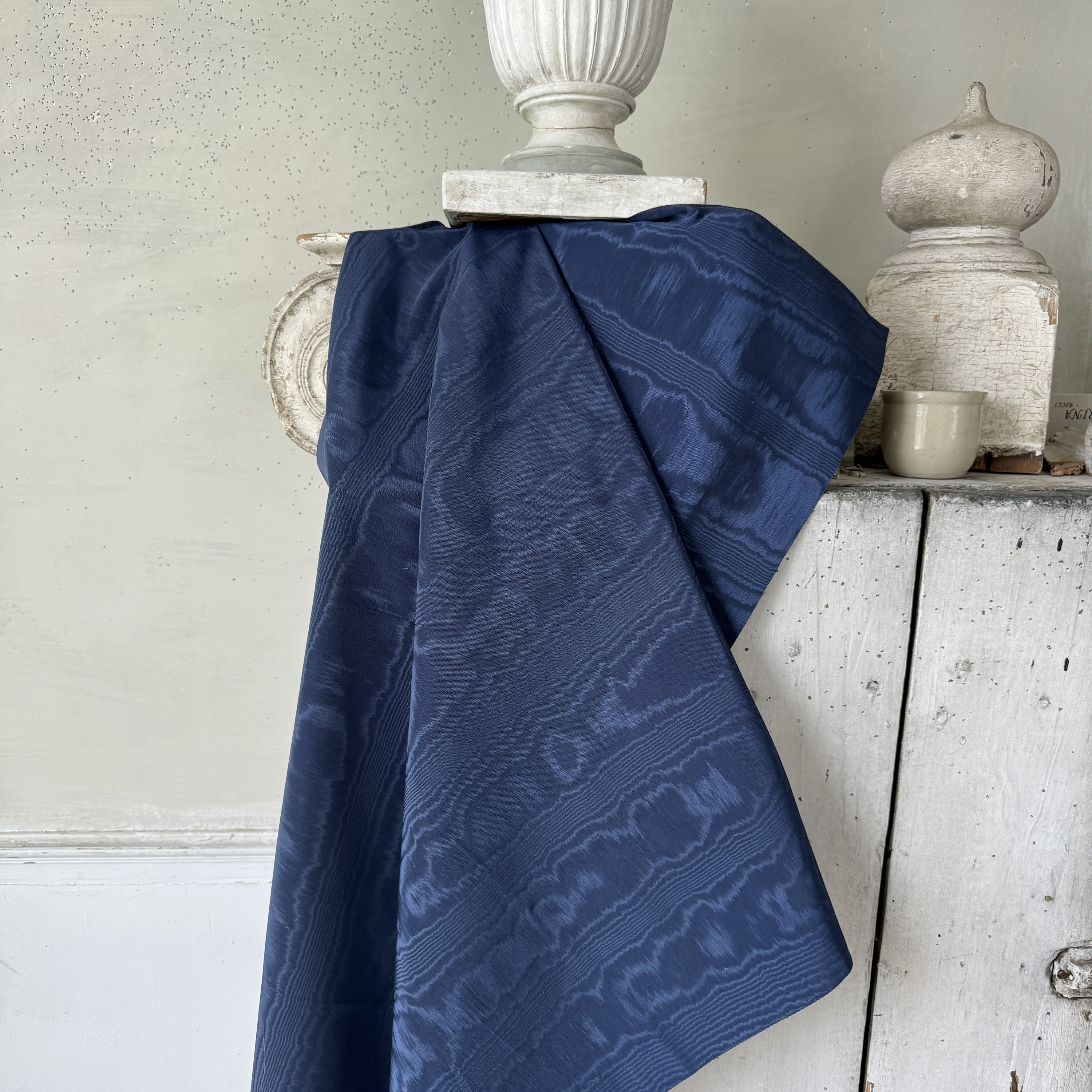 69x27 BLUE vintage  yards crushed watered silk moire look rayon fabric  material Coastal home  eco-friendly