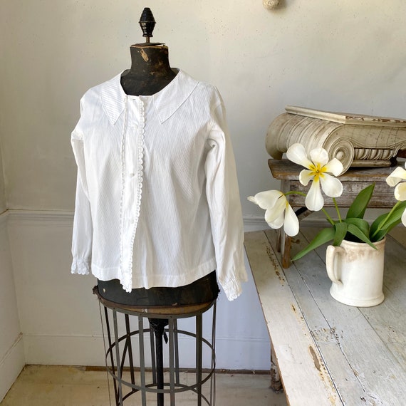 Vintage White Blouse French Cotton  crisp with la… - image 3