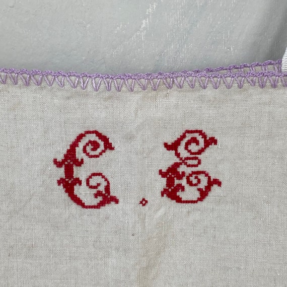 CE Monogram Vintage Linen Slip Purple Trimmed Fre… - image 8