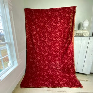 Acanthus  scroll French toile curtain antique red toile 1870  vintage curtains drapes large drape (1 of set) bed hanging The Textile Trunk