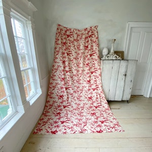 Bamboo bird and butterfly curtain drape printed fabric red white design pattern linen cotton 1870 fabric material Textile Trunk
