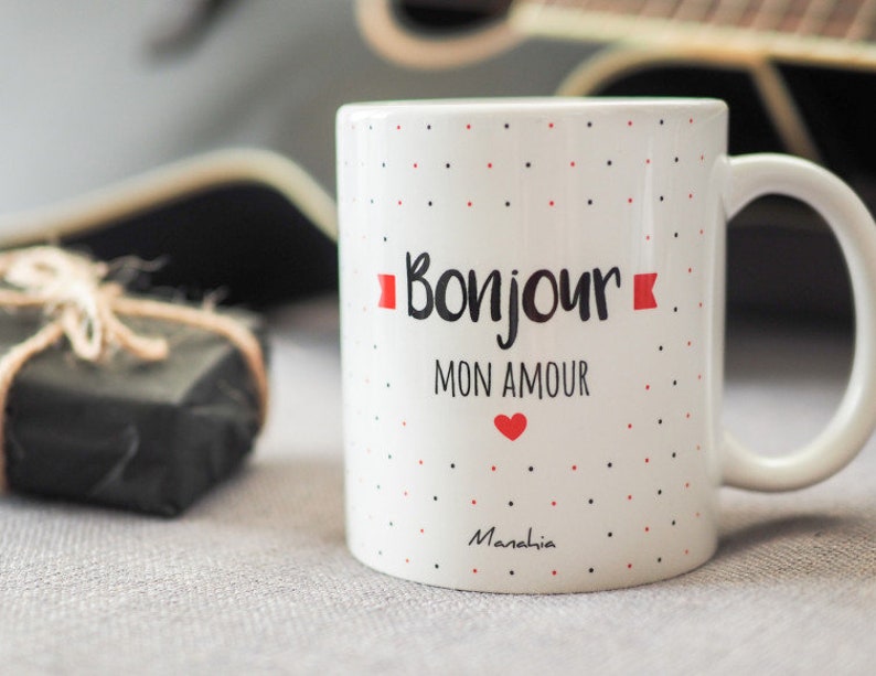 Mug amour Bonjour mon amour Imprimé en France Manahia Cadeau Saint Valentin, tasse amoureux, mug couple, cadeau noël amoureuse image 5