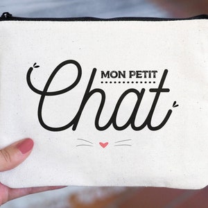 Pochette chat Mon petit chat Manahia 100% coton cadeau chat, trousse chat, pochette chat image 2