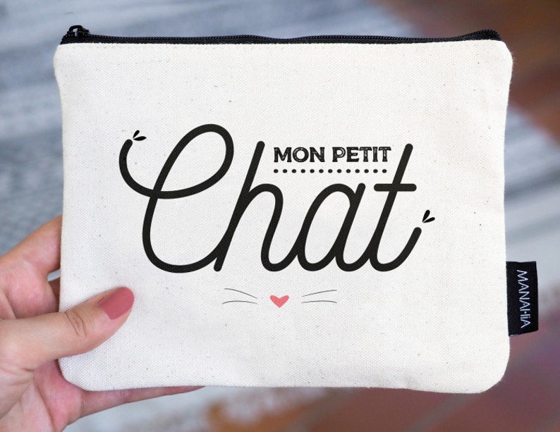 Pochette chat Mon petit chat Manahia 100% coton cadeau chat, trousse chat, pochette chat image 2