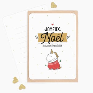 Carte Joyeux Noël - Licorne, carte de voeux, carte fetes, carte cadeau Noël, carte noel