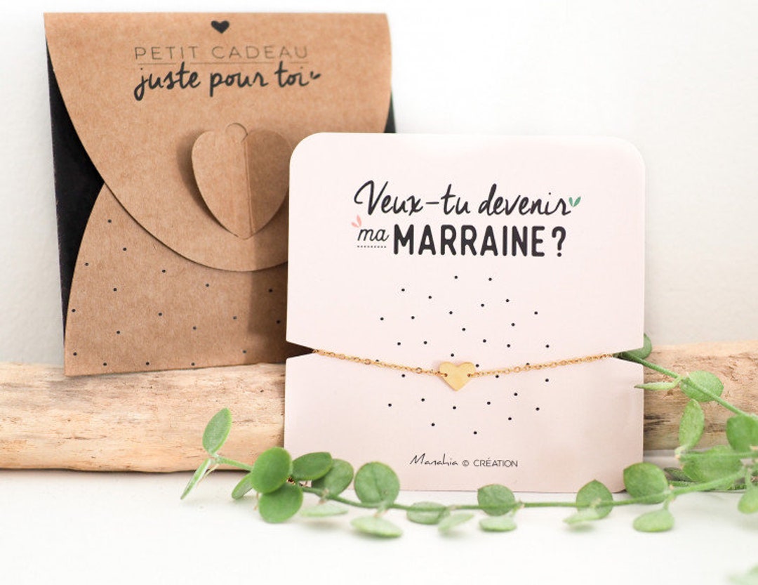 Bracelet marraine Coeur Veux-tu Devenir ma Marraine Livré avec boite