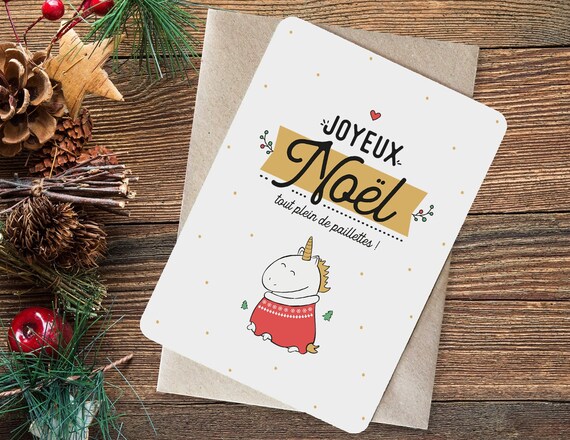 Carte Joyeux Noel Licorne Carte De Voeux Pour Noel Etsy Denmark