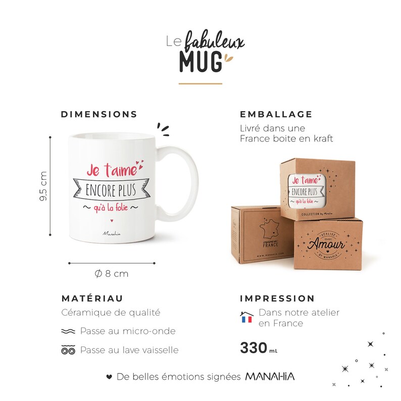 Mug je t'aime Je t'aime encore plus qu'à la folie Imprimé en France Manahia Cadeau Saint Valentin, mug chérie, mug chéri image 4