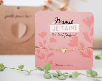 Bracelet mamie - Mamie je t’aime tout fort - Livré avec boite cadeau - Acier Inoxydable - Cadeau mamie, bijoux mamie, fête des grands mères