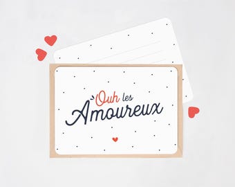 Carte Ouh les amoureux, carte Saint Valentin, Carte mixte, carte de mariage, cadeau saint valentin, cadeau mariage