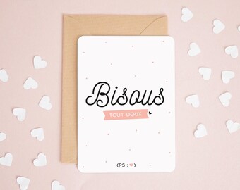 Carte Bisous tout doux, carte amour, Saint Valentin, carte drôle