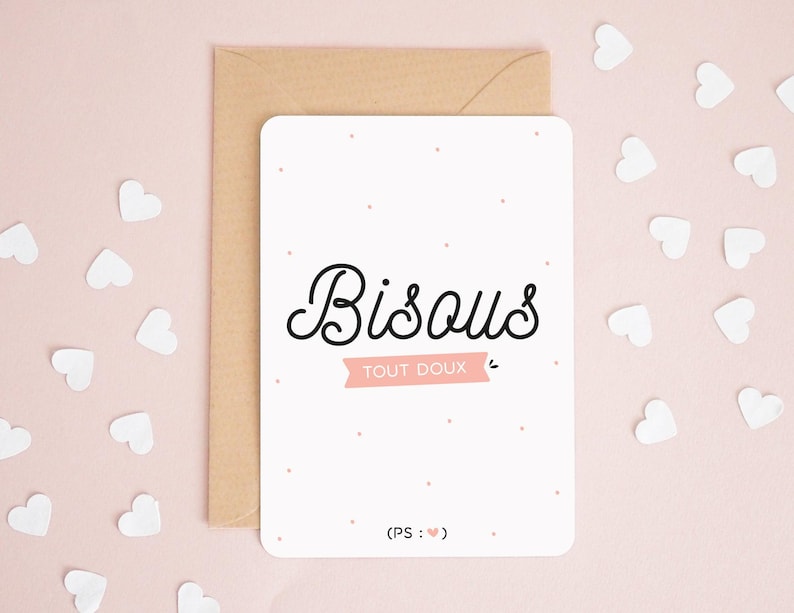 Carte Bisous tout doux, carte amour, Saint Valentin, carte drôle image 1