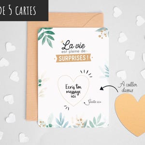 Manahia Lot de 5 cartes à gratter personnalisables - La vie est pleine de surprise - Annonce grossesse - demande marraine, témoin...