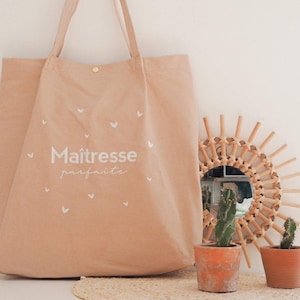 Pocketbag Maîtresse parfaite - 100% coton et résistant - Manahia - Cadeau maîtresse, cadeau école,cadeau fête de fin d’année, maitresse noel