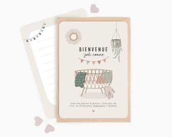 Carte Bienvenue joli coeur - naissance bébé, félicitations, carte de naissance, cadeau naissance