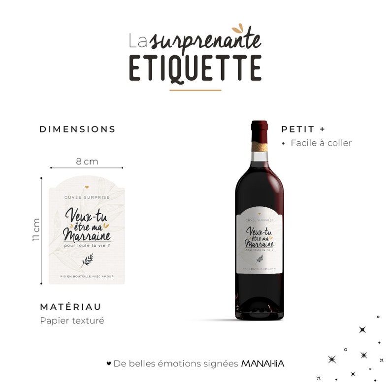 Etiquette bouteille marraine Veux-tu être ma marraine Manahia demande marraine, annonce marraine, surprise marraine Bild 5