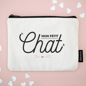 Pochette chat Mon petit chat Manahia 100% coton cadeau chat, trousse chat, pochette chat image 1