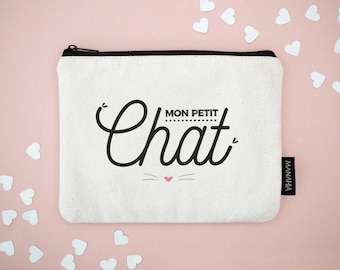 Pochette chat - Mon petit chat - Manahia - 100% coton - cadeau chat, trousse chat, pochette chat