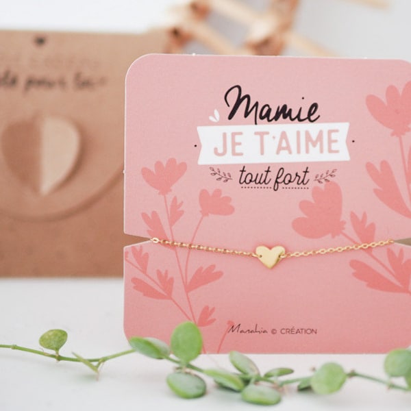 Bracelet mamie - Mamie je t’aime tout fort - Livré avec boite cadeau - Acier Inoxydable - Cadeau mamie, bijoux mamie, fête des grands mères