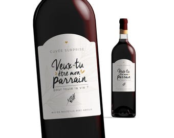 Etiquette bouteille parrain - Veux-tu être mon parrain ? - Manahia - demande parrain, annonce parrain, surprise parrain