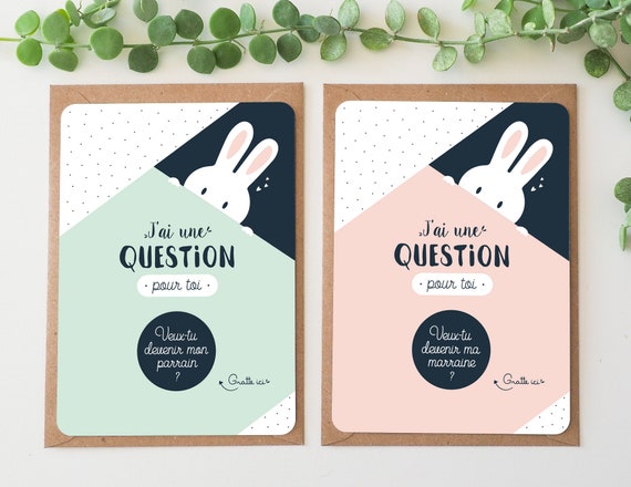 Lot de 2 cartes à gratter marraine et parrain  Lapin  - Etsy France