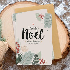 Carte Joyeux Noël plein d'amour et de chocolats, carte de noel, carte voeux noël, carte cadeau