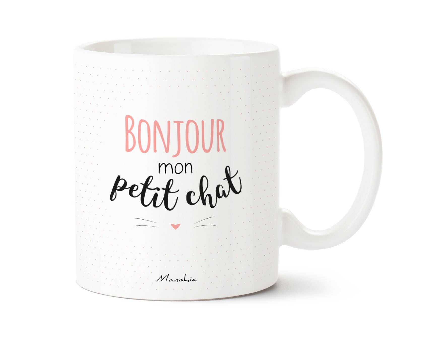 Mug Chat Rose | Bonjour Mon Petit Chat, Mug Saint Valentin, Cadeau Chérie