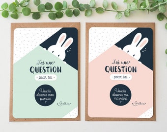 Lot de 2 cartes à gratter marraine et parrain - Lapin