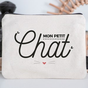 Pochette chat Mon petit chat Manahia 100% coton cadeau chat, trousse chat, pochette chat image 3
