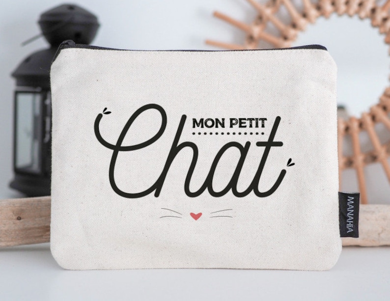 Pochette chat Mon petit chat Manahia 100% coton cadeau chat, trousse chat, pochette chat image 3