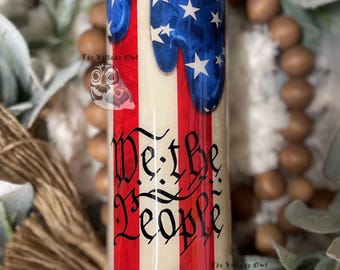 We The People- Red, White, and Blue, 20 oz Skinny tumbler, custom glitter tumbler, epoxy glitter vinyl tumbler