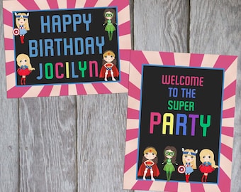 superhero girl birthday signs girl superheroes decorations etsy
