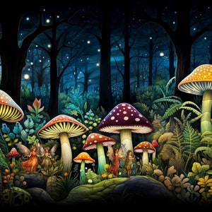 Foresta delle Fate e dei Funghi Funghi Samsung Frame Tv Art. Fantasia, stravaganti, funghi, arte fatata per la TV, immagini TV con cornice, sfondo digitale