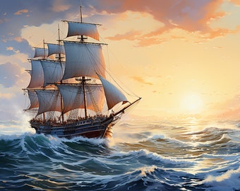 Pirate Ship Sailing Digital Samsung Frame Tv Art | Art For Tv | Frame TV Pictures | Digital Wallpaper Instant download, Sunset, ocean,