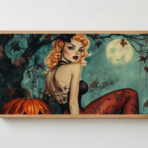Halloween Samsung Frame Tv Art Pinup Girl Art For TV, Pinup Woman Halloween Screensaver, Pinup Girl Digital Wallpaper