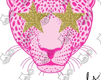 Descarga digital de la mascota Poodle PNG y PDF con ojos de estrella y purpurina dorada y bujía rosa
