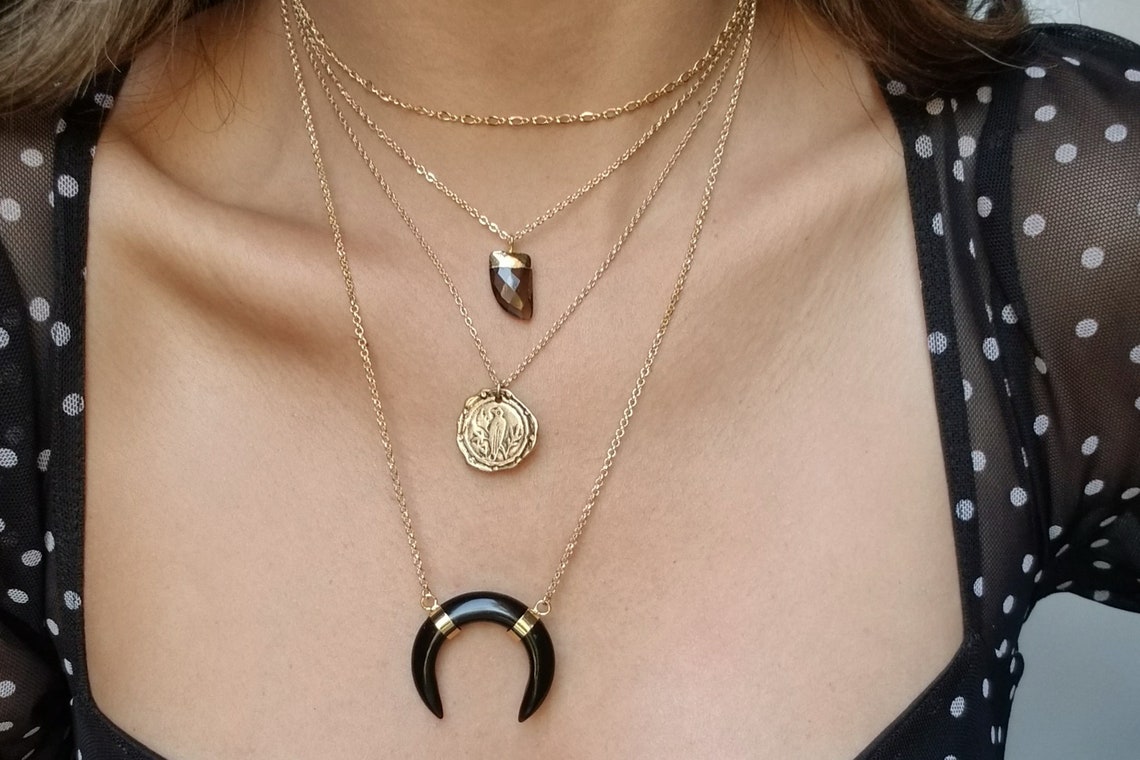 Black Agate Crescent Moon Necklace main image 1