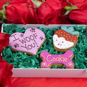 Valentine's Day Dog treats / Decorated cookies for dogs / All Natural Organic Treats + Valentine's Day Card for your message