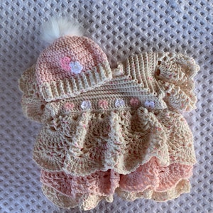 Crochet Baby Dress, 2 Piece Baby Dress, Crochet Baby Outfit, Handmade Baby Dress, Infant Baby Dress, Pink Baby Dress