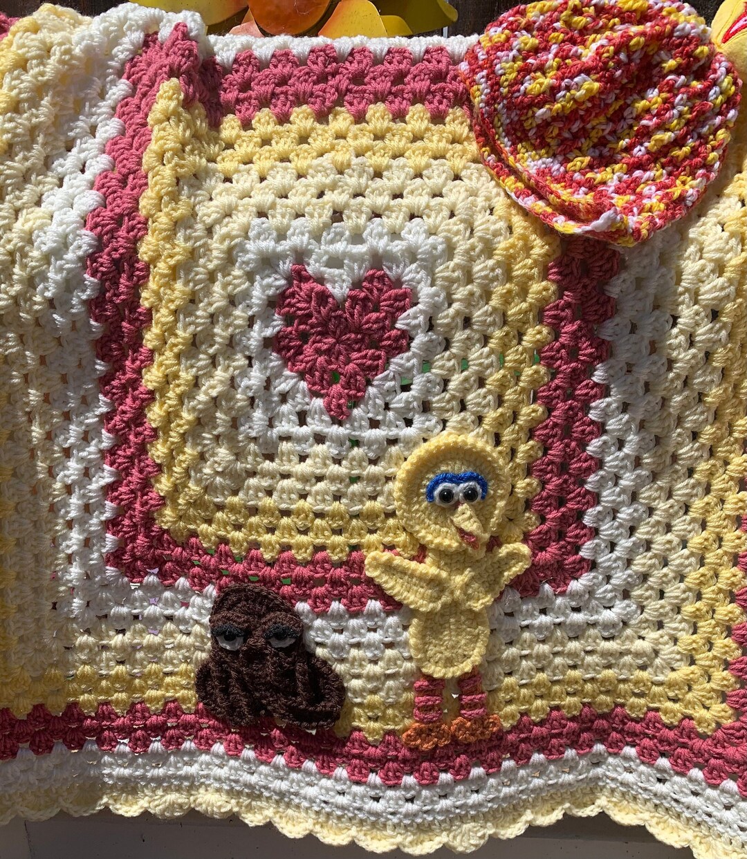 Crochet Baby Blanket, Big Bird Blanket, Crochet Blanket, Sesame Street