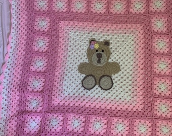 Crochet Teddy Bear Blanket, Crochet Baby Blanket, Teddy Bear Blanket, Baby Shower Gift
