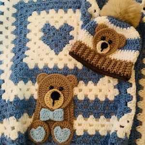 Teddy Bear Blanket, Crochet Baby Blanket, Handmade Baby Blanket, Heirloom Baby Blanket, Baby Shower Gift, Baby Teddy Bear